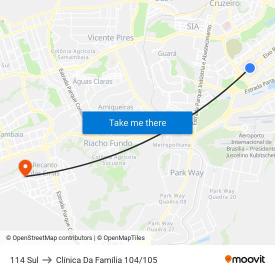 114 Sul to Clínica Da Família 104/105 map