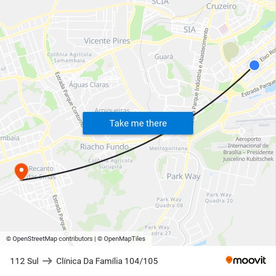 112 Sul to Clínica Da Família 104/105 map
