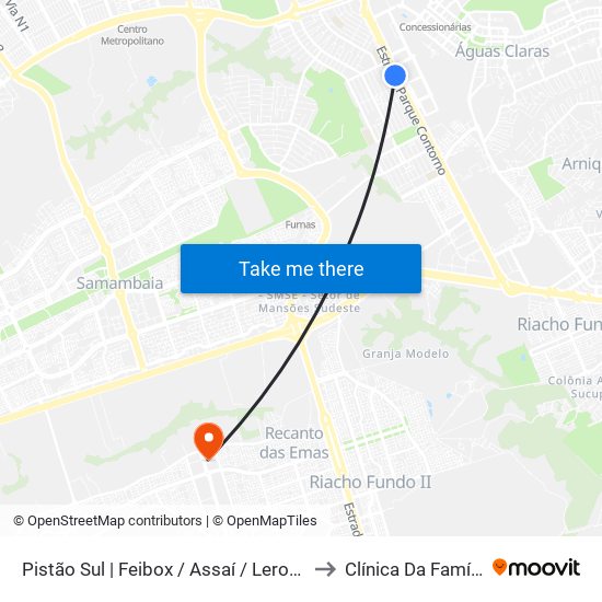 Pistão Sul | Feibox / Assaí / Leroy Merlin / Pátio Capital to Clínica Da Família 104/105 map