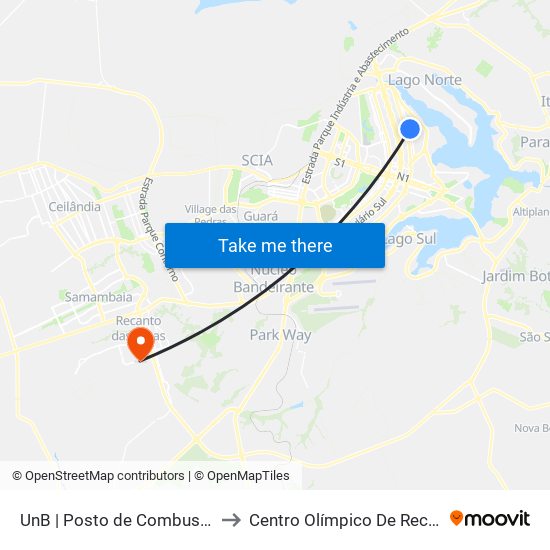 UnB | Posto de Combustíveis / Subway to Centro Olímpico De Recanto Das Emas map