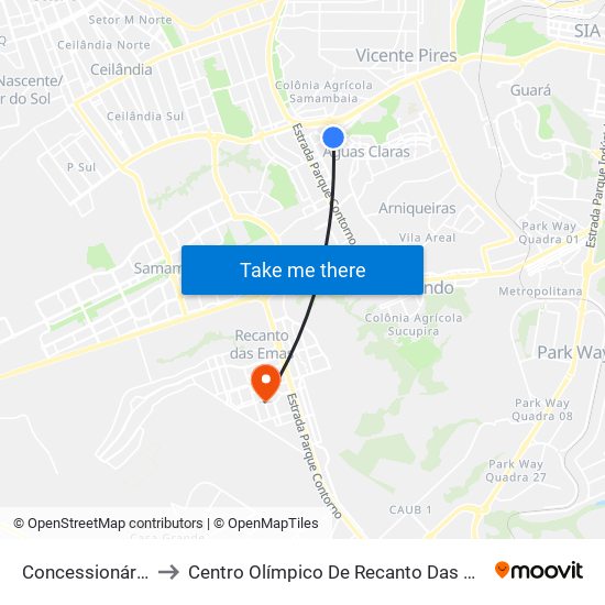 Concessionárias to Centro Olímpico De Recanto Das Emas map