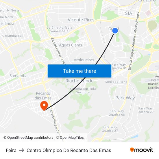 Feira to Centro Olímpico De Recanto Das Emas map