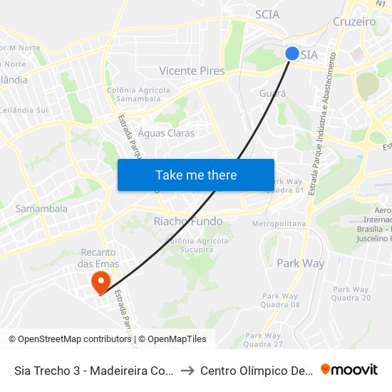 Sia Trecho 3 - Madeireira Comabra/Condor Atacadista to Centro Olímpico De Recanto Das Emas map