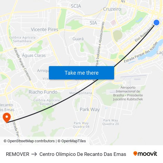 Eixo L Sul | Banco Central / Hospital de Base to Centro Olímpico De Recanto Das Emas map