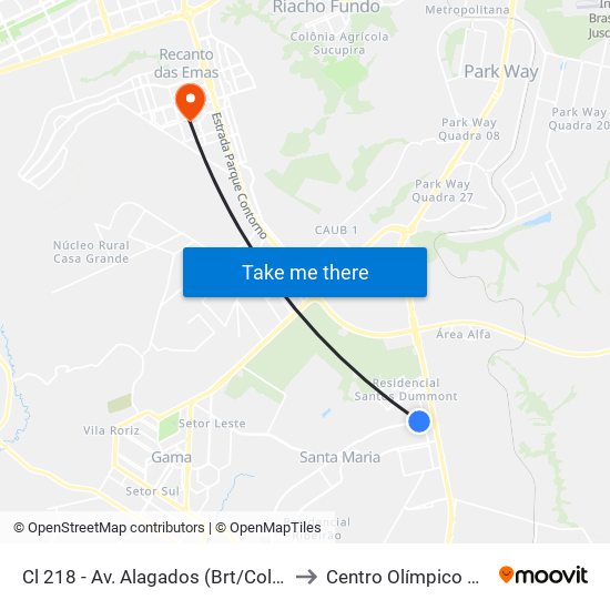 Cl 218 - Av. Alagados (Brt/Colégio Santa Maria/N.S.Aparecida) to Centro Olímpico De Recanto Das Emas map