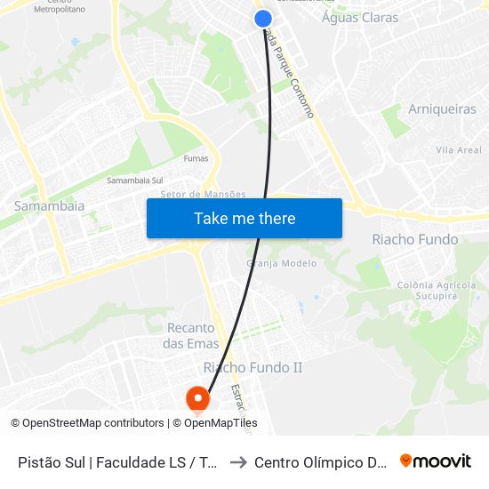 Pistão Sul | Faculdade LS / Taguatinga Shopping / Cobasi to Centro Olímpico De Recanto Das Emas map