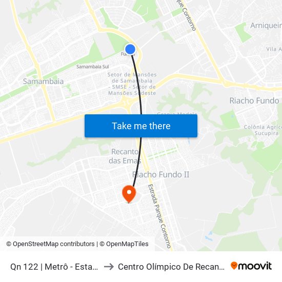 Qn 122 | Metrô - Estação Furnas to Centro Olímpico De Recanto Das Emas map