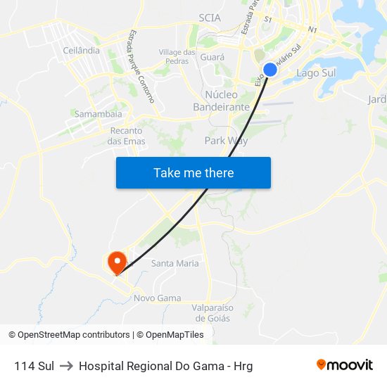 114 Sul to Hospital Regional Do Gama - Hrg map