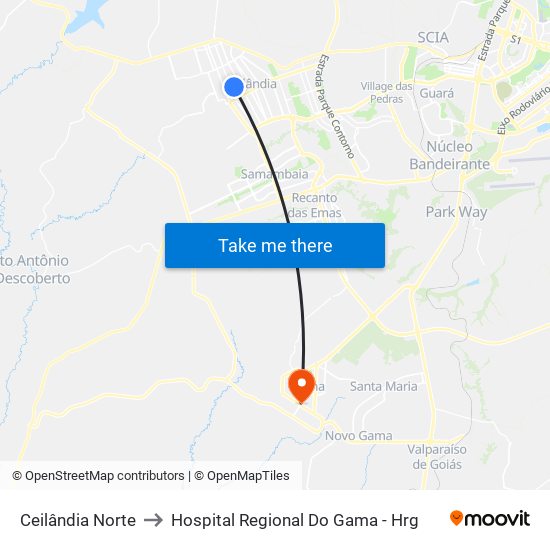 Ceilândia Norte to Hospital Regional Do Gama - Hrg map