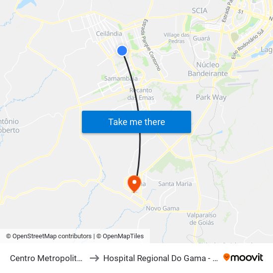 Centro Metropolitano to Hospital Regional Do Gama - Hrg map