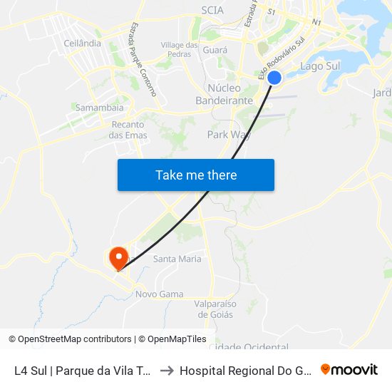 L4 Sul | Parque da Vila Telebrasília to Hospital Regional Do Gama - Hrg map