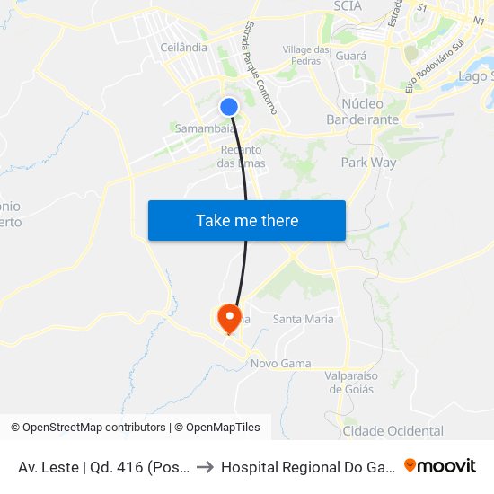 Av. Leste | Qd. 416 (Posto Shell) to Hospital Regional Do Gama - Hrg map