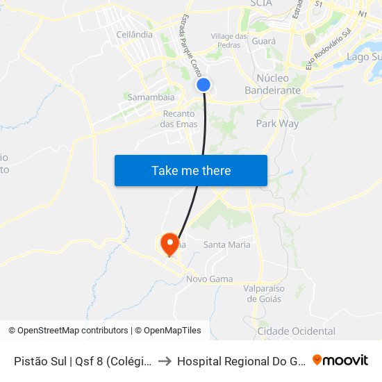 Pistão Sul | QSF 8 (Colégio Objetivo) to Hospital Regional Do Gama - Hrg map