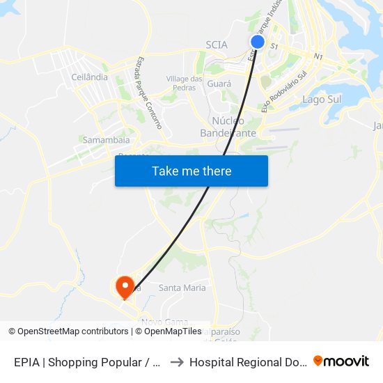 EPIA | Shopping Popular / Rodoferroviaria to Hospital Regional Do Gama - Hrg map