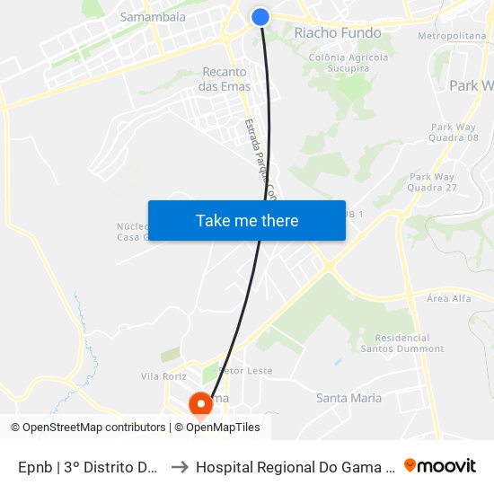 Epnb | 3º Distrito Der-Df to Hospital Regional Do Gama - Hrg map