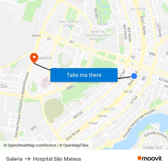 Galeria to Hospital São Mateus map