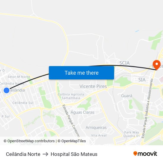 Ceilândia Norte to Hospital São Mateus map