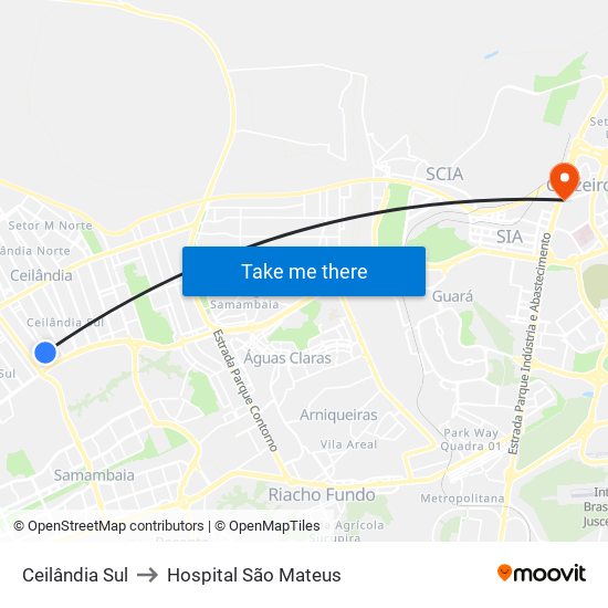 Ceilândia Sul to Hospital São Mateus map