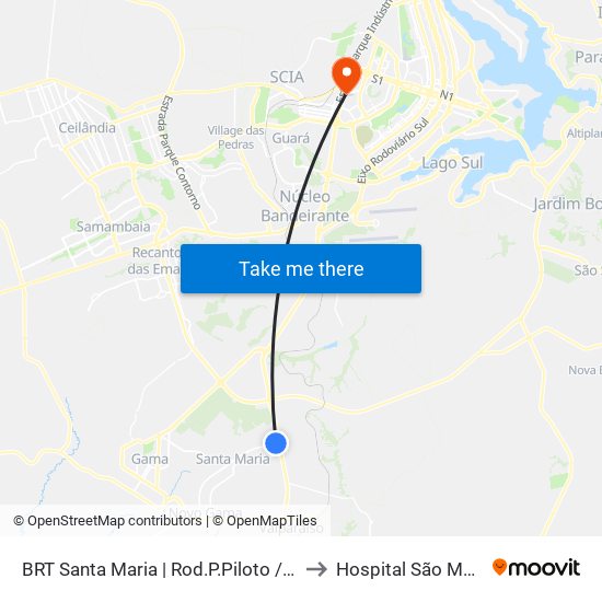 BRT Santa Maria | Rod.P.Piloto / W3 Sul to Hospital São Mateus map