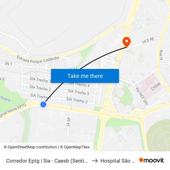 Corredor Eptg | Sia - Caesb (Sentido Taguatinga) to Hospital São Mateus map