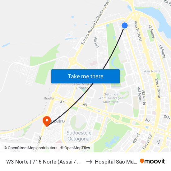 W3 Norte | 716 Norte (Assai / Cobasi) to Hospital São Mateus map