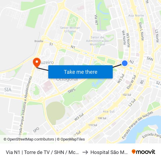 Via N1 | Torre de TV / SHN / McDonald's to Hospital São Mateus map