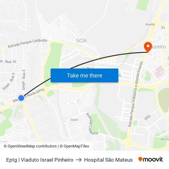 Eptg | Viaduto Israel Pinheiro to Hospital São Mateus map