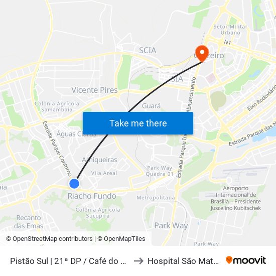 Pistão Sul | Qs 9 (21ª Dp / Café Do Sítio) to Hospital São Mateus map