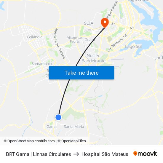 BRT Gama | Linhas Circulares to Hospital São Mateus map