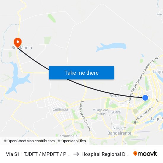Via S1 | TJDFT / MPDFT / Palácio do Buriti to Hospital Regional De Brazlândia map