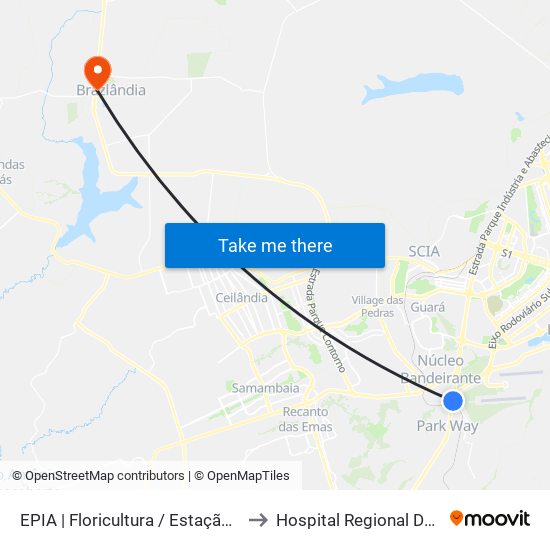 EPIA | Floricultura / Estação BRT Park Way to Hospital Regional De Brazlândia map