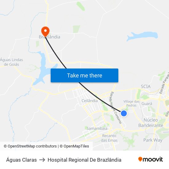 Águas Claras to Hospital Regional De Brazlândia map