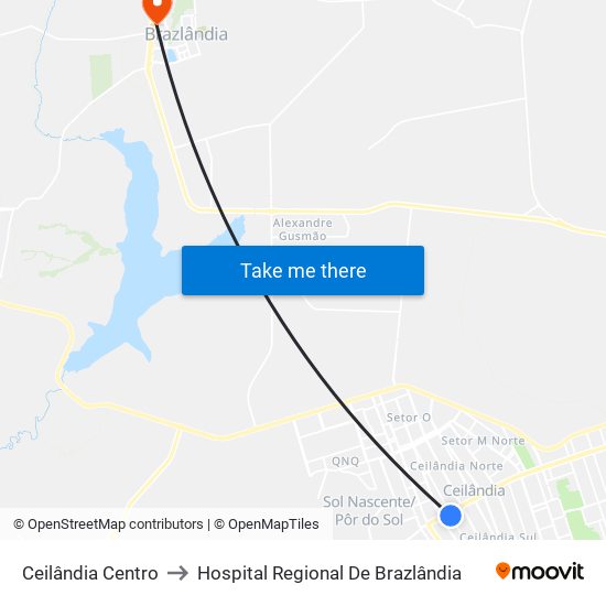 Ceilândia Centro to Hospital Regional De Brazlândia map