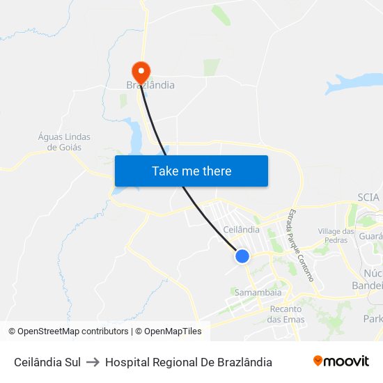 Ceilândia Sul to Hospital Regional De Brazlândia map