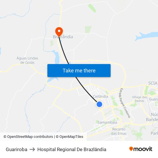 Guariroba to Hospital Regional De Brazlândia map