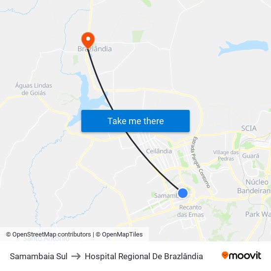 Samambaia Sul to Hospital Regional De Brazlândia map