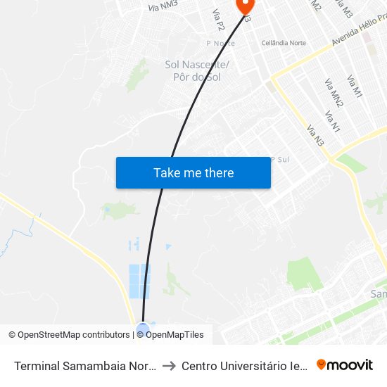 Terminal Samambaia Norte to Centro Universitário Iesb map