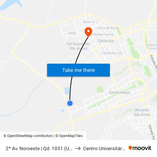2ª Av. Noroeste | Qd. 1031 (Ubs N° 11) to Centro Universitário Iesb map