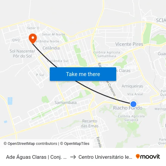 Ade Águas Claras | Conj. 17 to Centro Universitário Iesb map