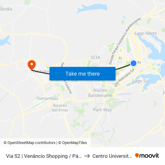 Via S2 | Venâncio Shopping / Pátio Brasil / SHS to Centro Universitário Iesb map