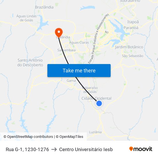 Rua G-1, 1230-1276 to Centro Universitário Iesb map