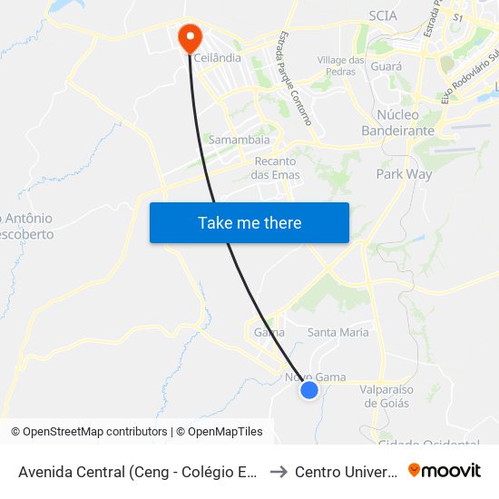 Avenida Central (Ceng - Colégio Estadual Do Novo Gama) to Centro Universitário Iesb map