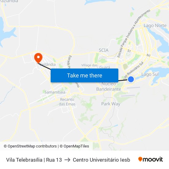 Vila Telebrasília | Rua 13 to Centro Universitário Iesb map