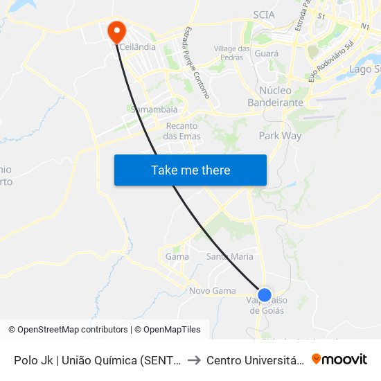 Polo Jk | União Química (SENTIDO GAMA) to Centro Universitário Iesb map
