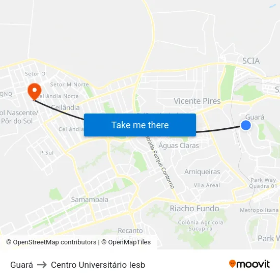 Guará to Centro Universitário Iesb map
