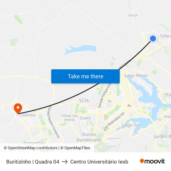 Buritizinho | Quadra 04 to Centro Universitário Iesb map