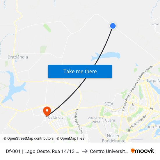 Df-001 | Lago Oeste, Rua 14/13 «Lado Oposto» to Centro Universitário Iesb map