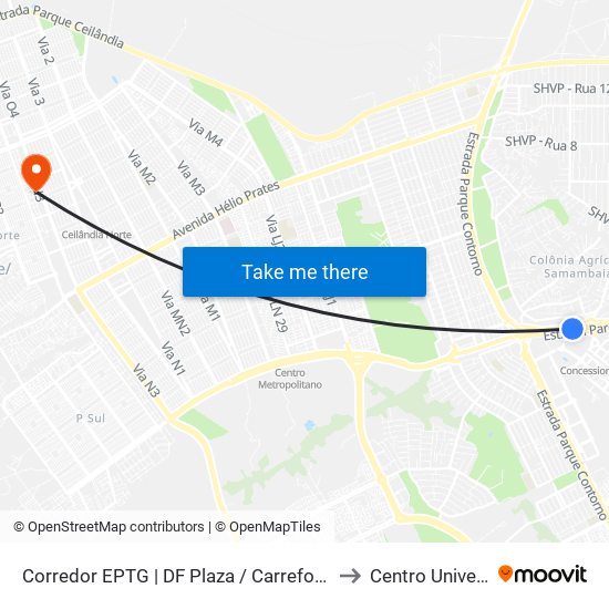 Corredor EPTG | DF Plaza / Carrefour / Sam's Club (Sentido Tag.) to Centro Universitário Iesb map