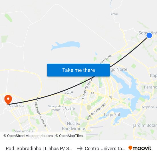 Rod. Sobradinho | Linhas P/ Sobradinho II to Centro Universitário Iesb map