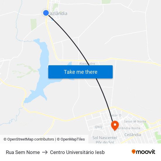 Rua Sem Nome to Centro Universitário Iesb map